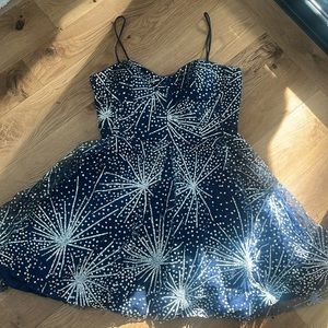 Women’s navy silver sparkly winter formal dress